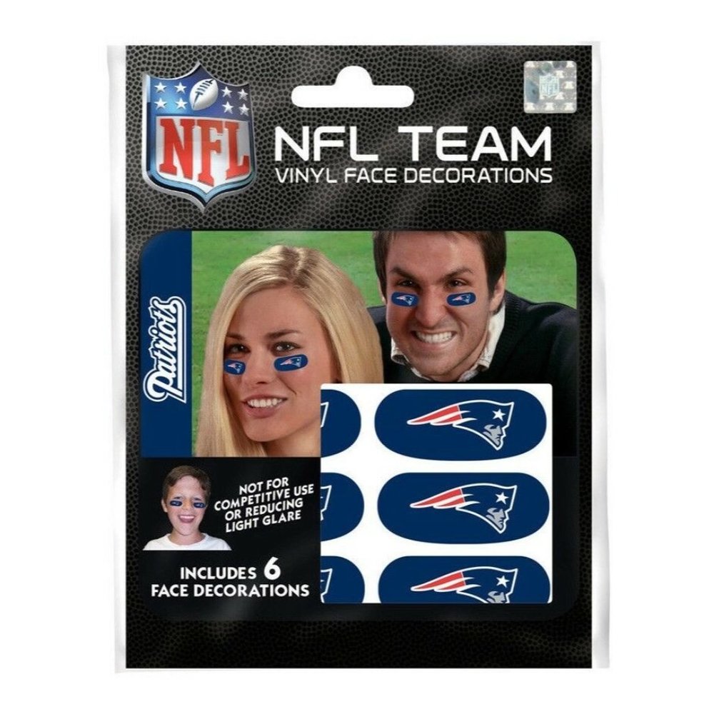 New England Patriots NFL Vinyl Face Decorations 6 Pack Eye Black Strips CLOSEOUT